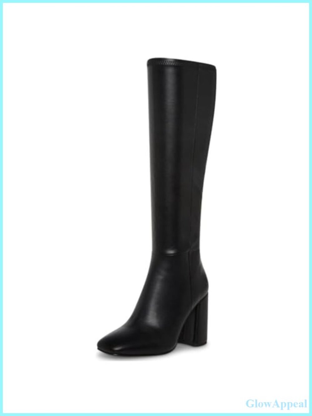 Faux Leather Knee-High Boots Square Toe Chunky Heel Side Zip